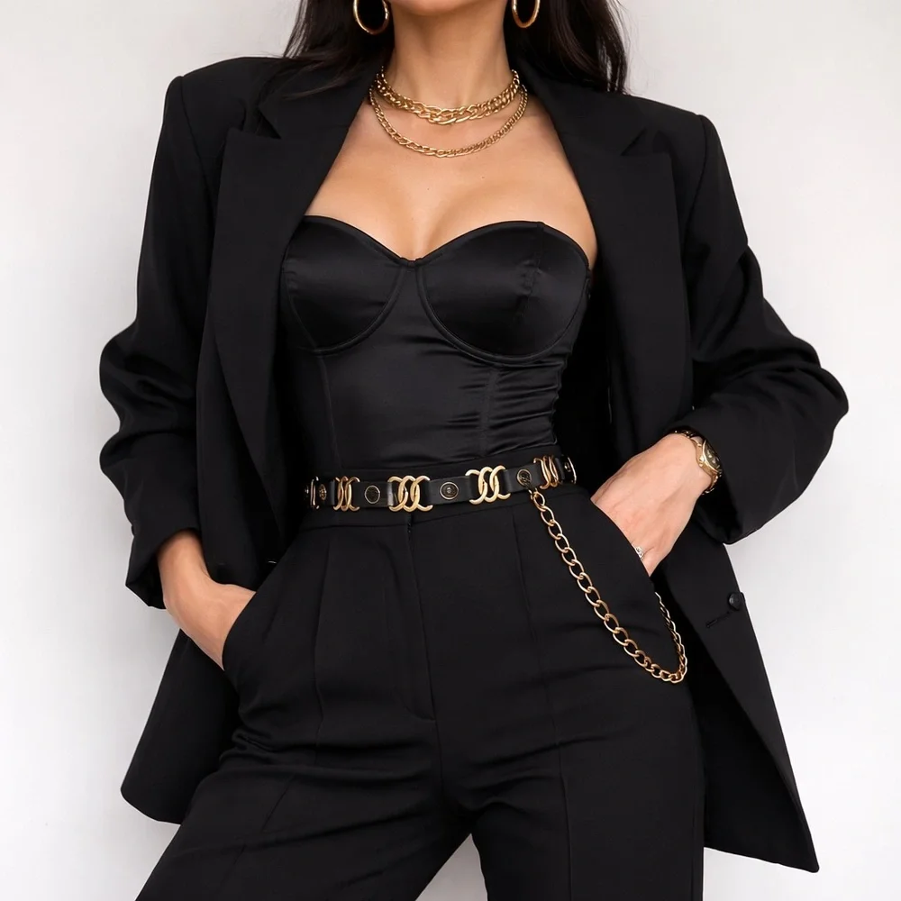 Vintage Black & Gold Medallion Chain Belt